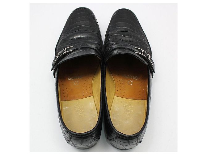 Hermès Mocassino in alligatore e coccodrillo nero con logo argento - vista 6