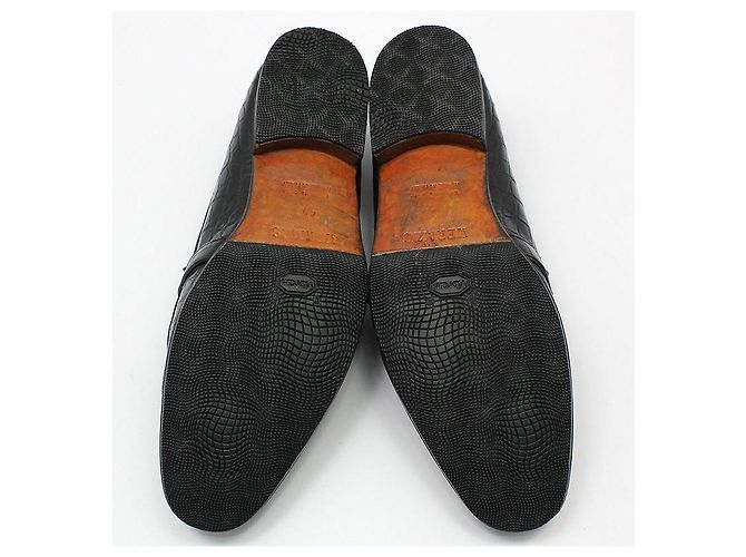 Hermès Mocassino in alligatore e coccodrillo nero con logo argento - vista 8
