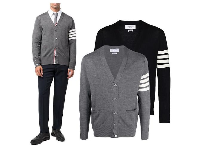 Thom Browne Diagonal gestrickter Cardigan aus Merinowolle Braun - Ansicht 2