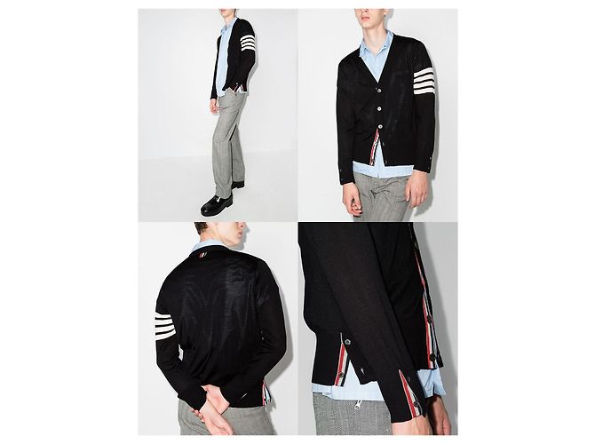 Thom Browne Diagonal gestrickter Cardigan aus Merinowolle Braun - Ansicht 6