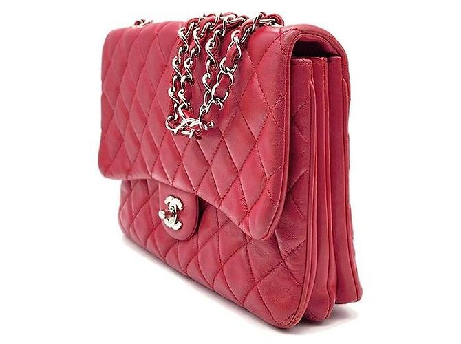 Chanel Borsa a tracolla con patta a fisarmonica in agnello Rosso - vista 2