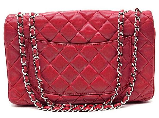 Chanel Borsa a tracolla con patta a fisarmonica in agnello Rosso - vista 3