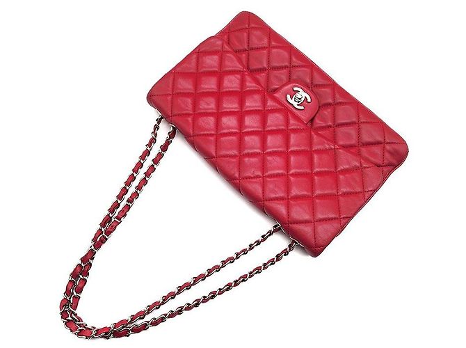Chanel Borsa a tracolla con patta a fisarmonica in agnello Rosso - vista 4