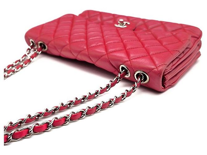 Chanel Borsa a tracolla con patta a fisarmonica in agnello Rosso - vista 6