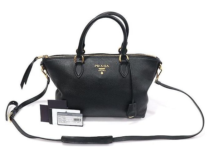 Prada Schwarzes Vitello Phenix Logo mit Schriftzug - Ansicht 2