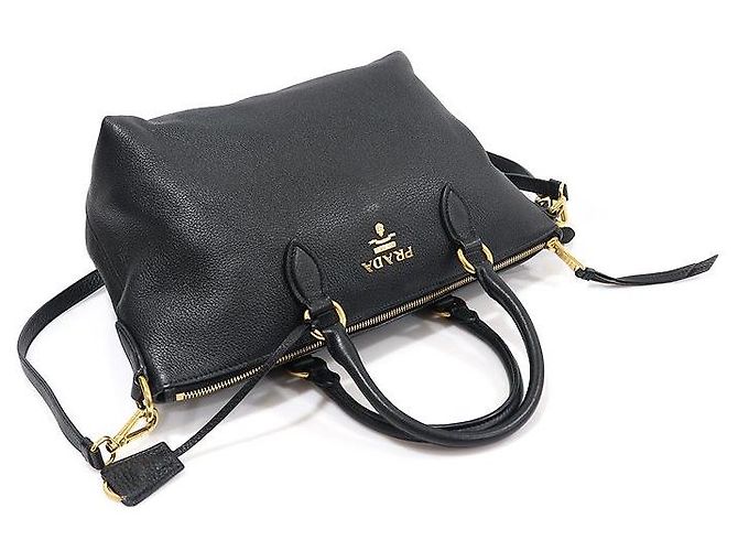 Prada Schwarzes Vitello Phenix Logo mit Schriftzug - Ansicht 4
