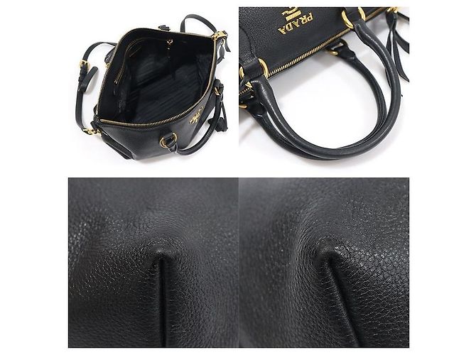 Prada Schwarzes Vitello Phenix Logo mit Schriftzug - Ansicht 6
