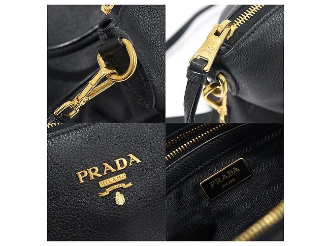 Prada Schwarzes Vitello Phenix Logo mit Schriftzug - Ansicht 7