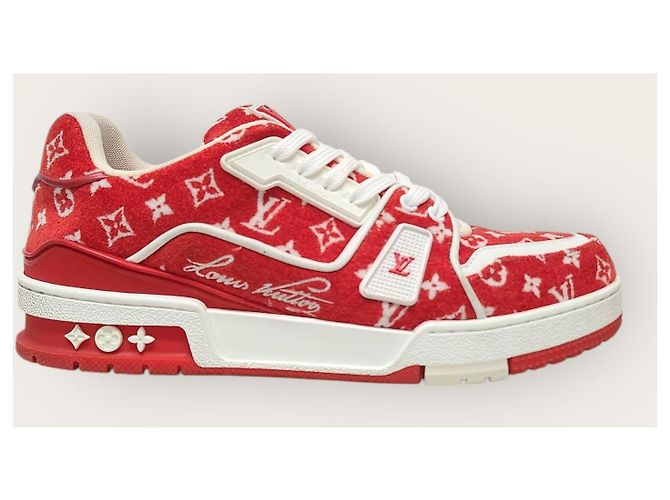 Louis Vuitton Sneakers Red Monogram Velvet Trainer Rosso - vista 2