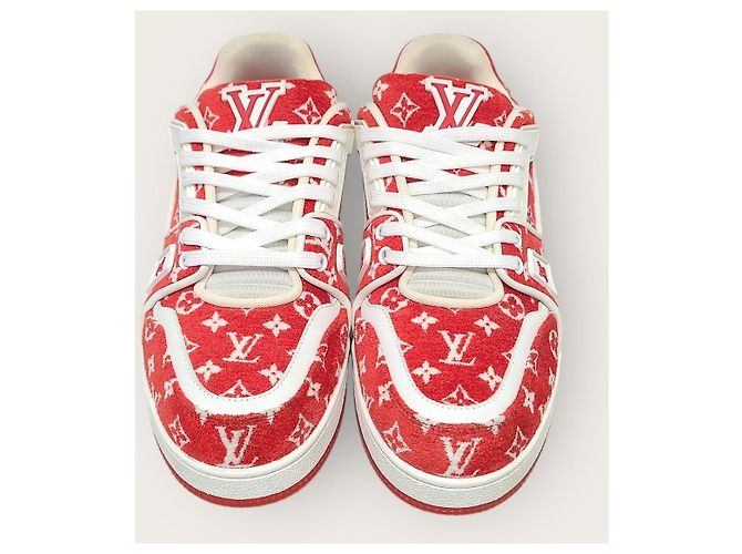 Louis Vuitton Sneakers Red Monogram Velvet Trainer Rosso - vista 6
