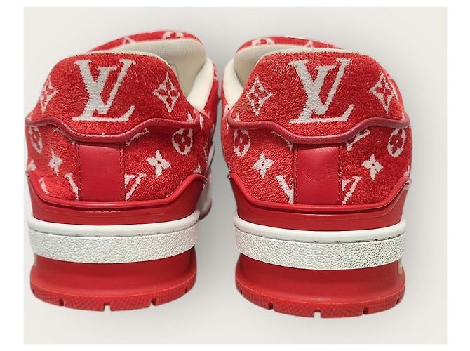 Louis Vuitton Sneakers Red Monogram Velvet Trainer Rosso - vista 7