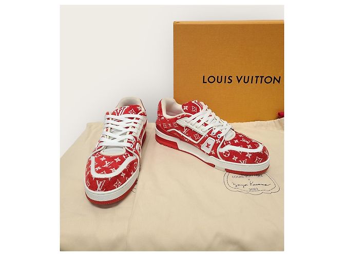 Louis Vuitton Sneakers Red Monogram Velvet Trainer Rosso - vista 8