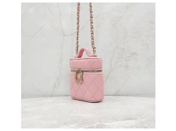 Chanel Mini borsa vanity con manico superiore in caviar rosa - vista 2