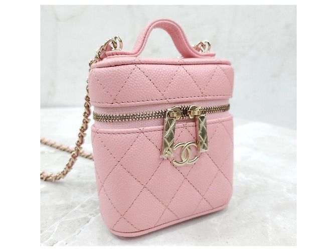 Chanel Mini borsa vanity con manico superiore in caviar rosa - vista 3