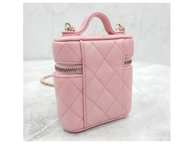 Chanel Mini borsa vanity con manico superiore in caviar rosa - vista 4