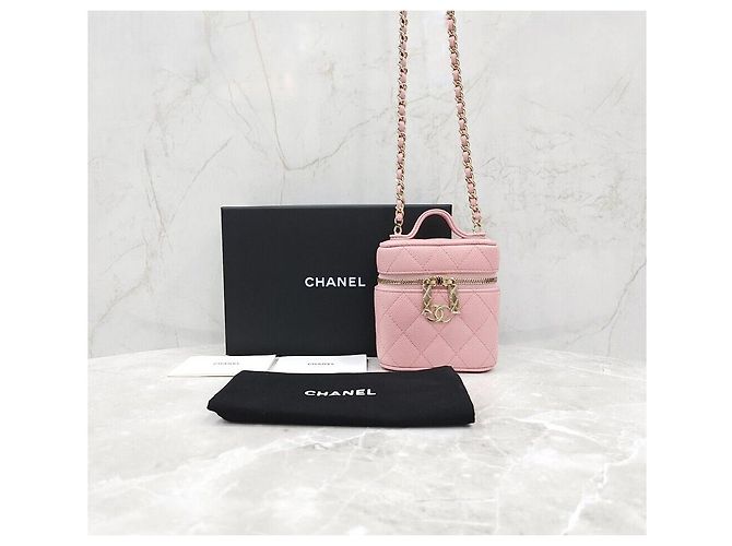 Chanel Mini borsa vanity con manico superiore in caviar rosa - vista 9