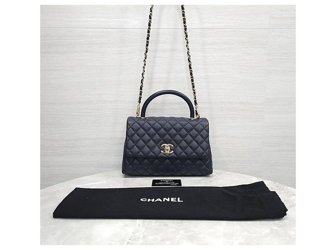 Chanel Borsa Tote a Spalla Coco Handle Medium Caviar Navy Gold Series Blu - vista 9