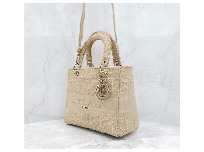 Lady Dior Medium Cannage Ricamo Beige Marrone - vista 2