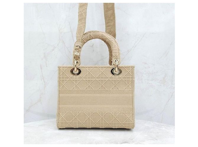 Lady Dior Medium Cannage Ricamo Beige Marrone - vista 3
