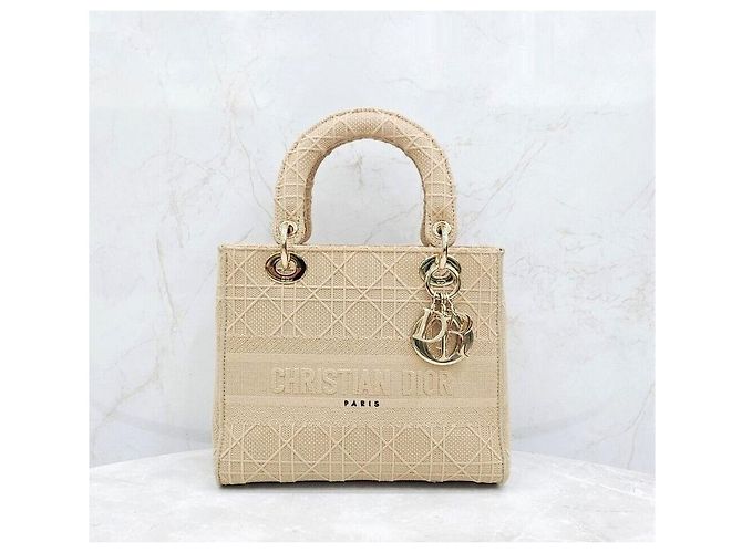 Lady Dior Medium Cannage Ricamo Beige Marrone - vista 4
