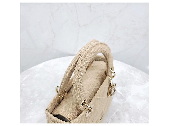 Lady Dior Medium Cannage Ricamo Beige Marrone - vista 5