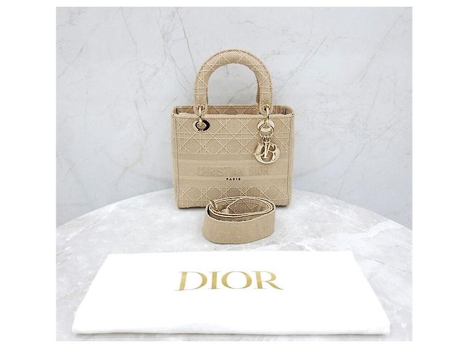 Lady Dior Medium Cannage Ricamo Beige Marrone - vista 9