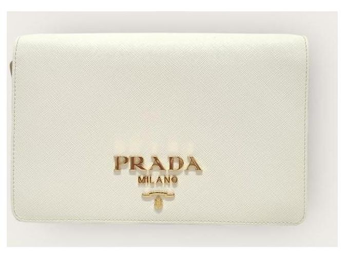 Prada Mini borsa a tracolla in Saffiano con logo in oro bianco - vista 2