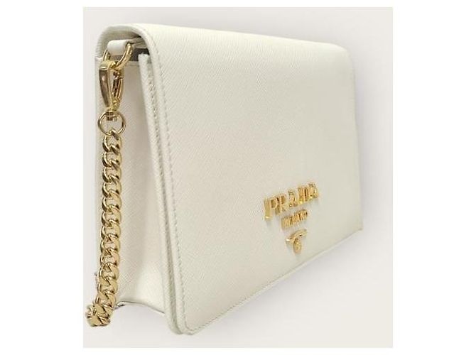 Prada Mini borsa a tracolla in Saffiano con logo in oro bianco - vista 4