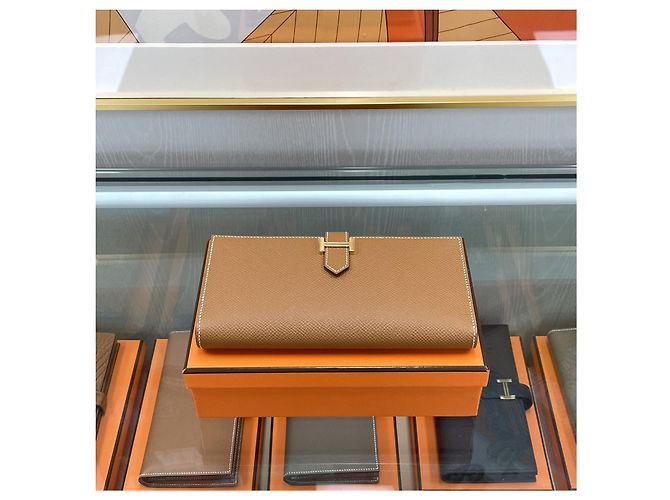 Hermès Bearn Long Wallet Goldprägung Orange - Ansicht 3