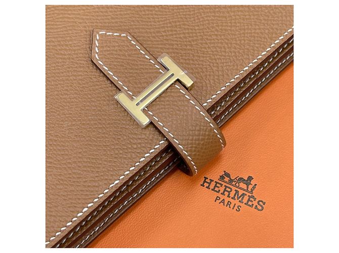 Hermès Bearn Long Wallet Goldprägung Orange - Ansicht 8