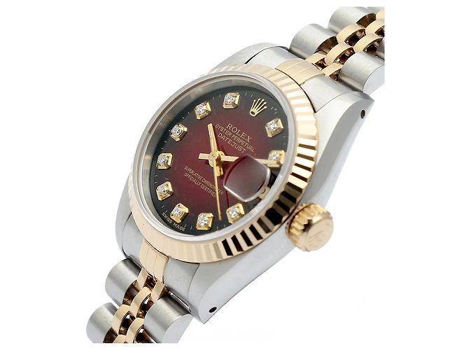 Rolex Datejust Combi Burgundy After Diamond Damenuhr Rot - Ansicht 10