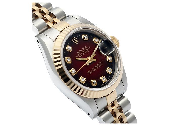 Rolex Datejust Combi Burgundy After Diamond Damenuhr Rot - Ansicht 11