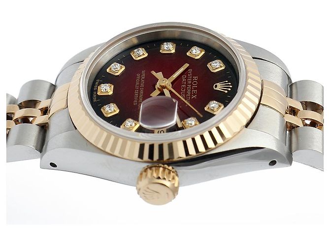 Rolex Datejust Combi Burgundy After Diamond Damenuhr Rot - Ansicht 12