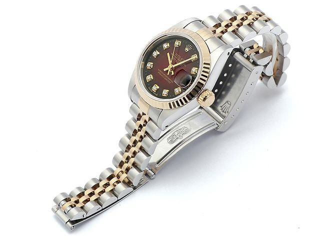 Rolex Datejust Combi Burgundy After Diamond Damenuhr Rot - Ansicht 14