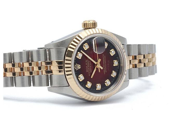 Rolex Datejust Combi Burgundy After Diamond Damenuhr Rot - Ansicht 19