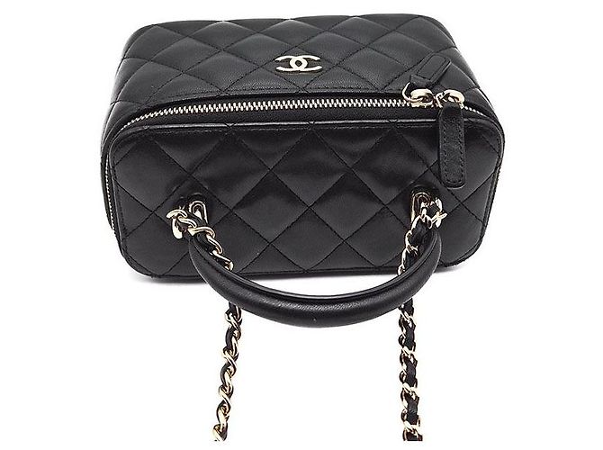 Chanel Borsa vanity in pelle di agnello con manico superiore e tracolla Nero - vista 6