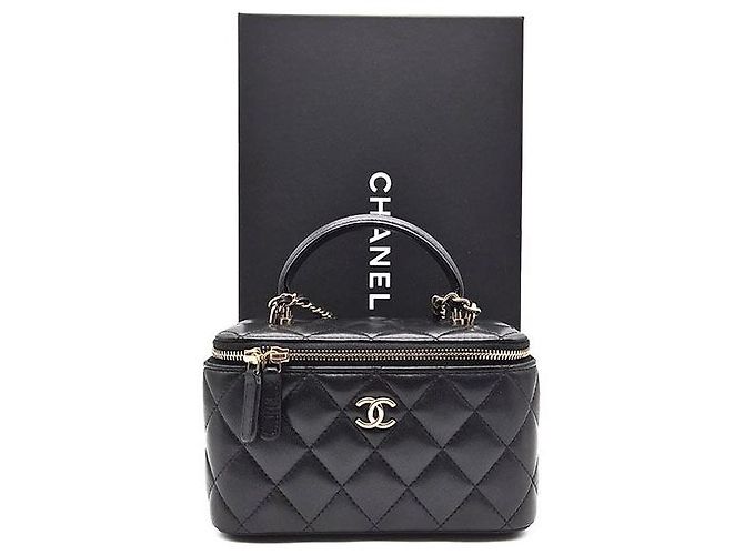 Chanel Borsa vanity in pelle di agnello con manico superiore e tracolla Nero - vista 8