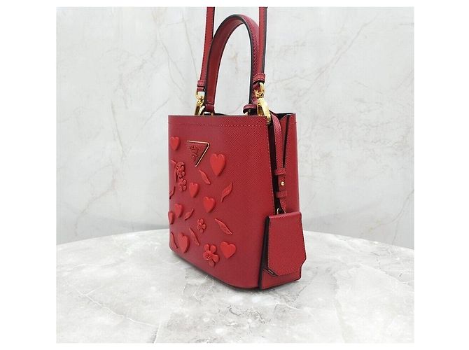 Prada Saffiano Leder Herz Panier Tasche Klein Rot - Ansicht 2