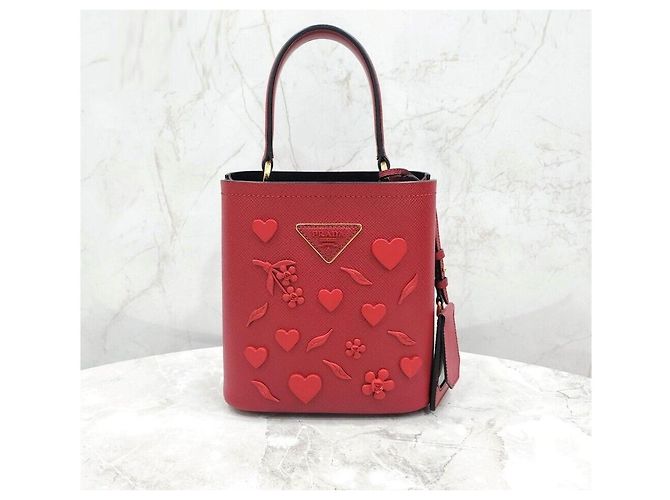 Prada Saffiano Leder Herz Panier Tasche Klein Rot - Ansicht 9