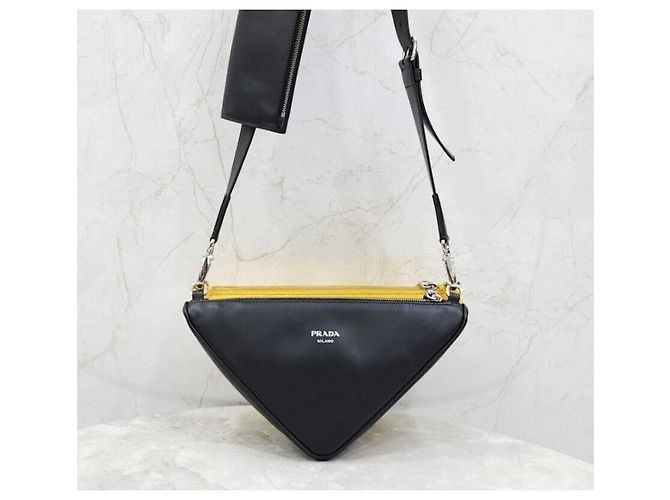 Prada Borsa a tracolla in pelle Vitello Triangle Saffiano Argento - vista 3