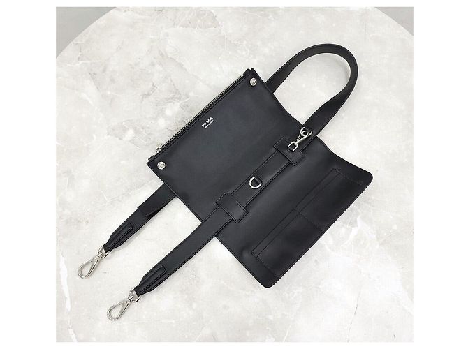 Prada Borsa a tracolla in pelle Vitello Triangle Saffiano Argento - vista 5