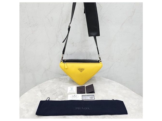Prada Borsa a tracolla in pelle Vitello Triangle Saffiano Argento - vista 9