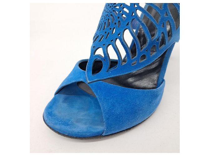 Hermès Wildleder-Sandalen Blau - Ansicht 5