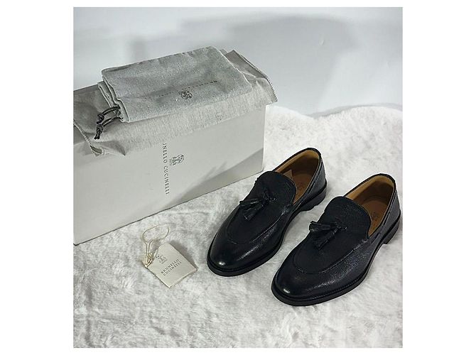 Brunello Cucinelli Mocassini con nappe in pelle nero autentico - vista 3