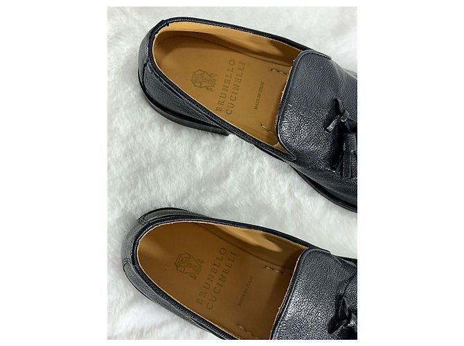 Brunello Cucinelli Mocassini con nappe in pelle nero autentico - vista 7