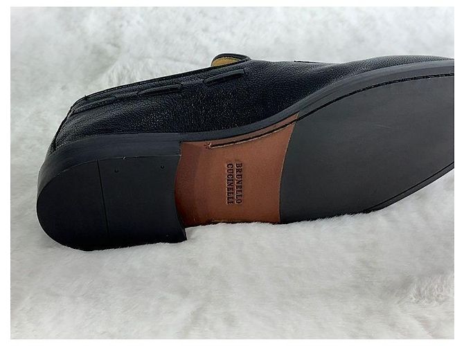 Brunello Cucinelli Mocassini con nappe in pelle nero autentico - vista 8