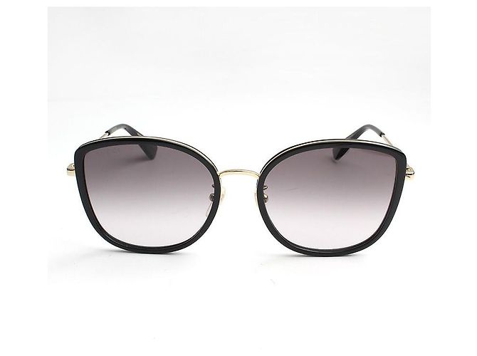 Gucci Schwarze Sonnenbrille mit flachem Goldton-Gestell - Ansicht 2