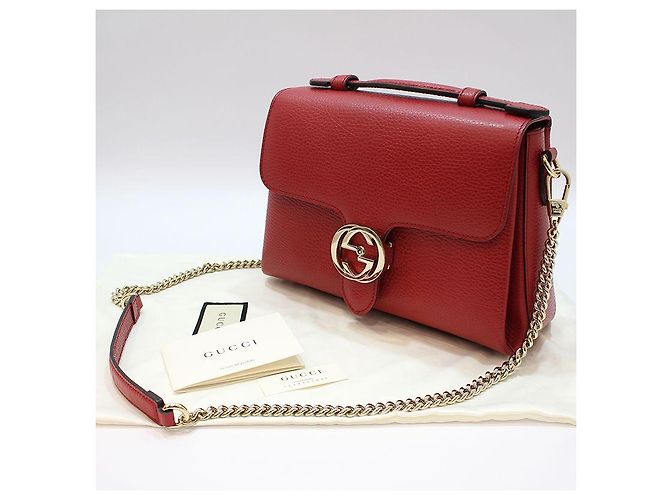 Gucci Bolsa de mão e de ombro com corrente e alça superior entrelazada em couro vermelho - vista 2