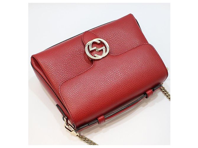 Gucci Bolsa de mão e de ombro com corrente e alça superior entrelazada em couro vermelho - vista 3