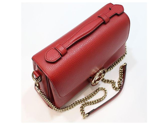 Gucci Bolsa de mão e de ombro com corrente e alça superior entrelazada em couro vermelho - vista 6